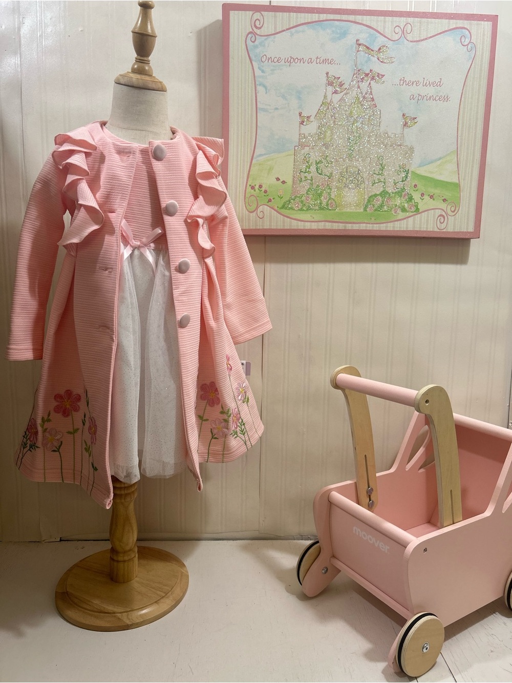 Girls Pink Ruffle Flower Coat Dress Set